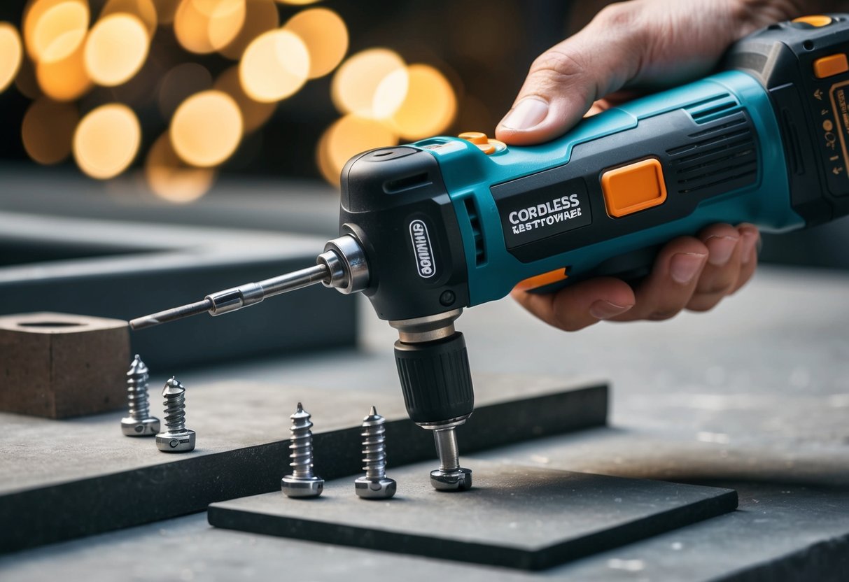 A cordless screwdriver effortlessly drives screws into a variety of materials, showcasing its torque, long-lasting battery, and ability to adapt to different tasks